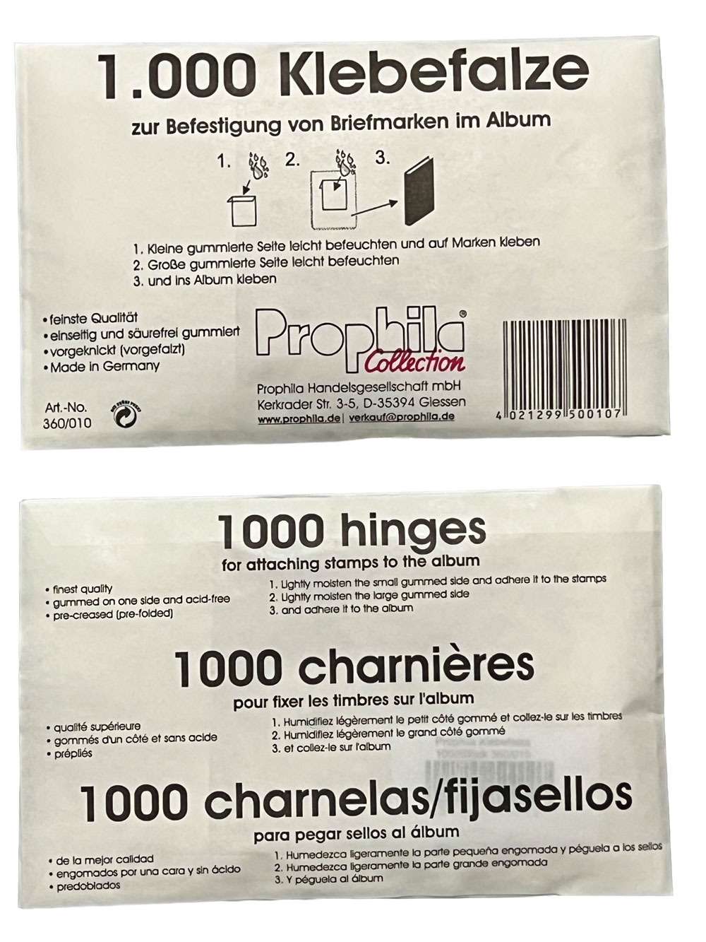 Prophila Collection Klebefalze 1000 Stck zur Befestigung von Briefmarken im Album