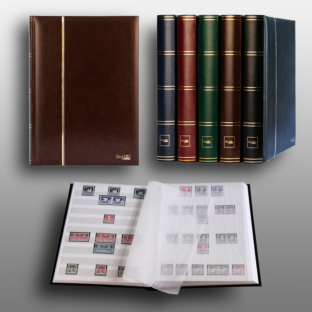 Prophila Collection 64 weie Seiten Luxus Briefmarkenalbum Einsteckbuch wattiert brauner Einband