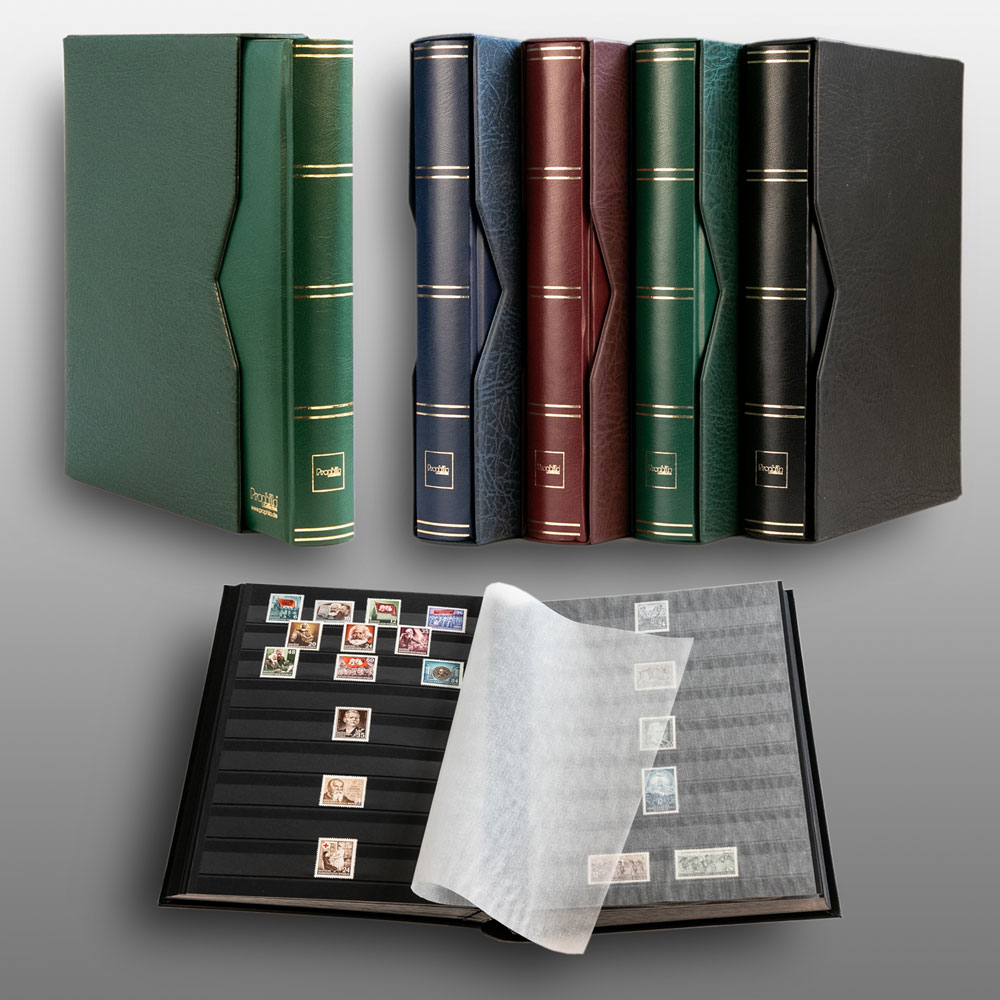 Prophila Collection 60 Schwarze Seiten Briefmarkenalbum wattiert mit Kassette grn