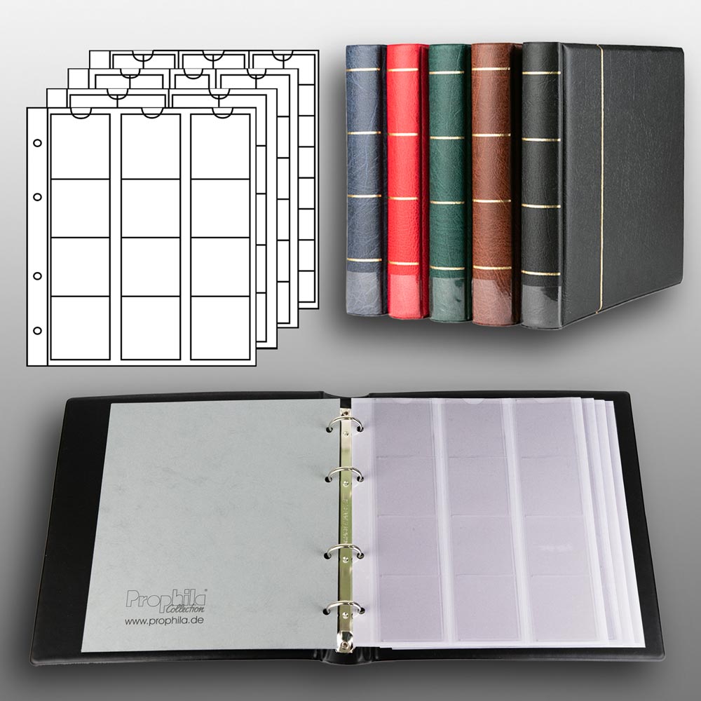 Prophila Collection Mnz-Album mit 4 Hllen fr 110 Mnzen schwarz