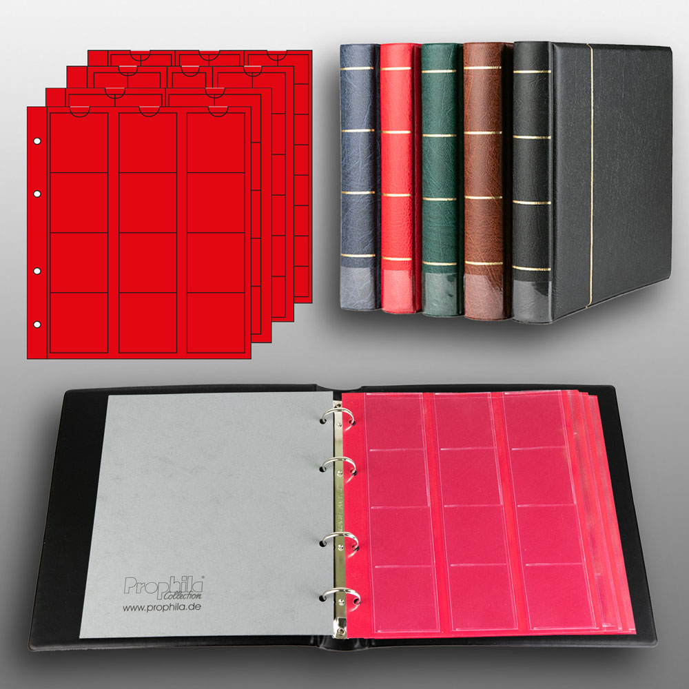 Prophila Collection Mnz-Album mit 4 Hllen (rote Zwischenbltter) fr 110 Mnzen schwarz