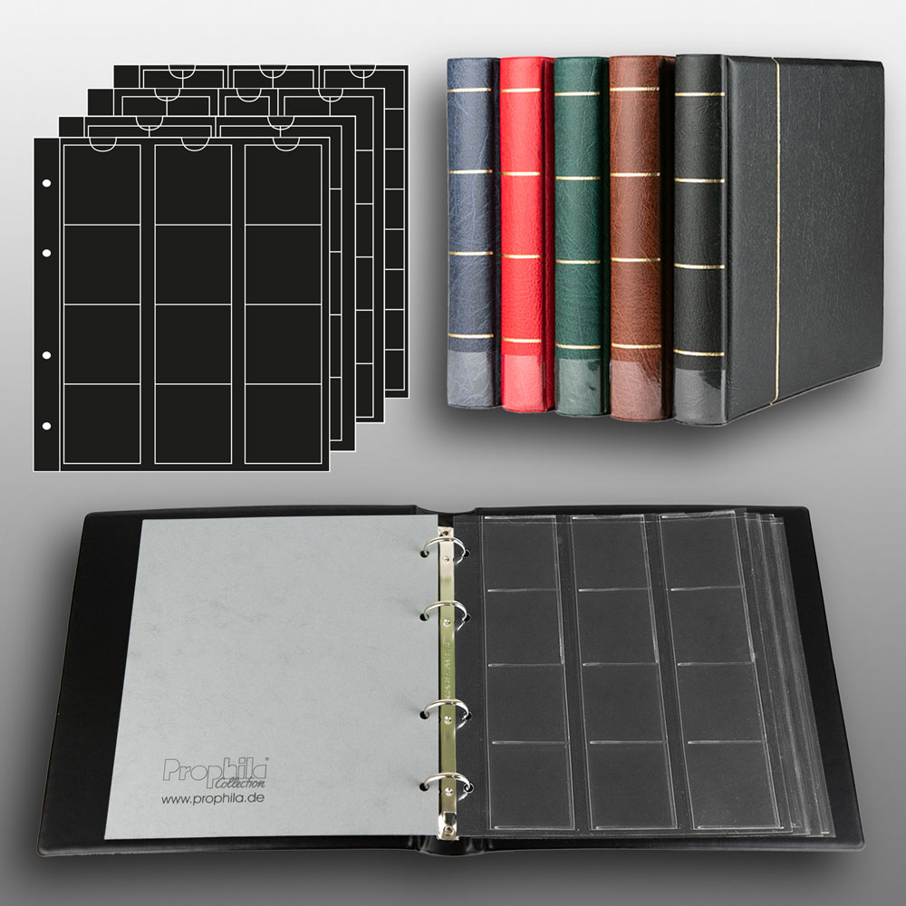 Prophila Collection Mnz-Album mit 4 Hllen (Schwarze Zwischenbltter) fr 110 Mnzen schwarz
