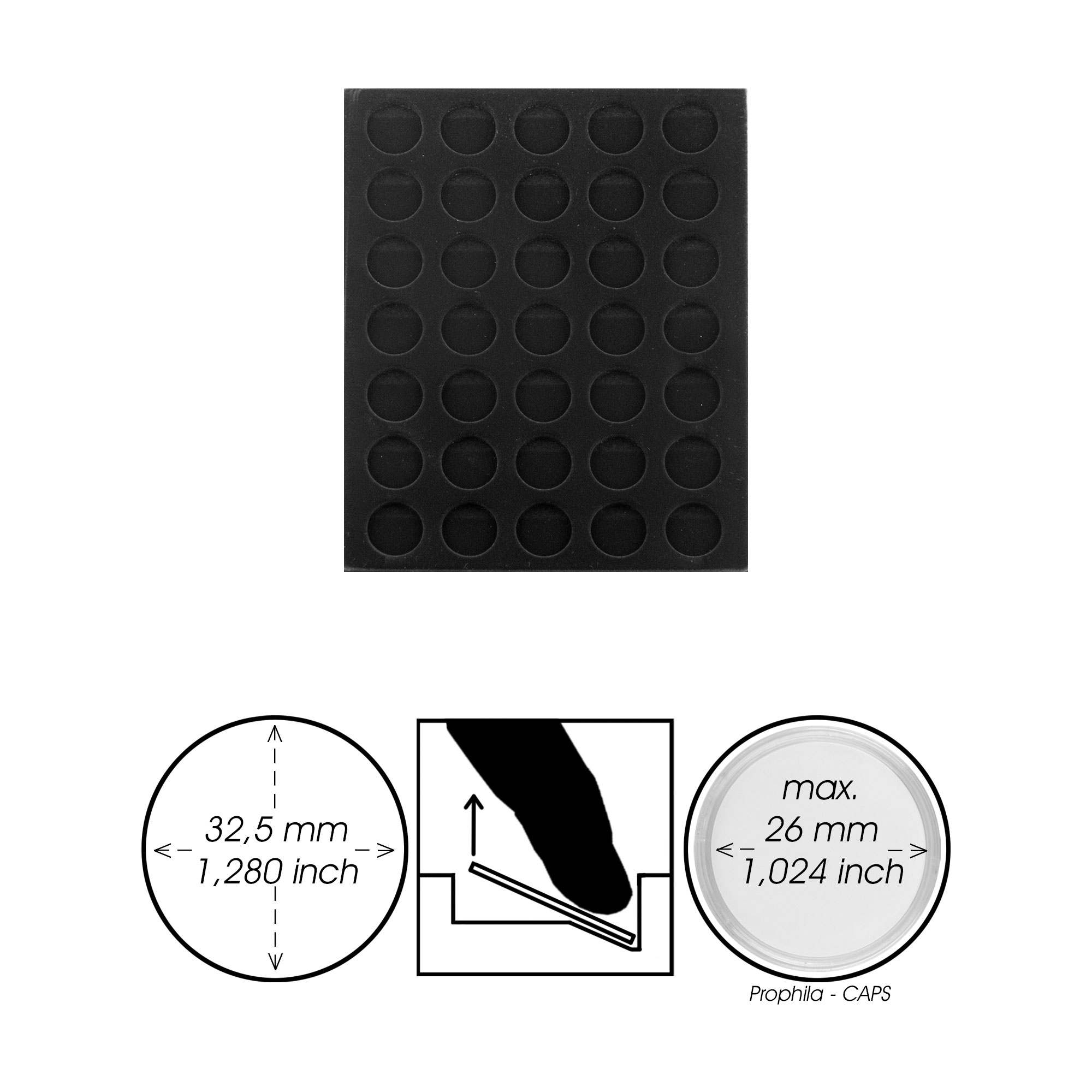 Prophila Collection schwarze Veloureinlage fr Mnzbox, 35 runde Fcher fr Mnzen bis 32,5mm (10-/20-Euro-Gedenkmnzen)