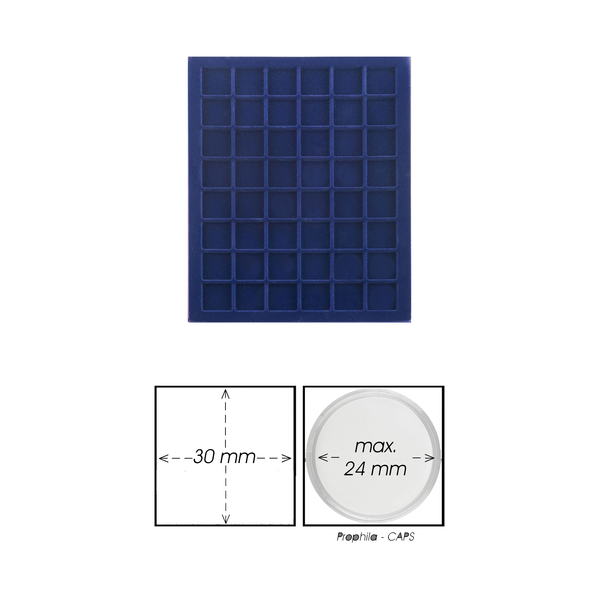 Prophila Collection blaue Veloureinlage fr Mnzbox, 48 eckige Fcher fr Mnzen bis 30mm, z. B. 1 Oz. Canada/Maple Leaf Gold