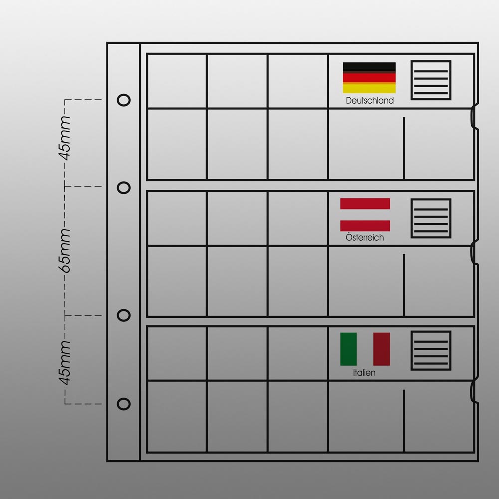 Prophila Collection 5 numismatische Mnzhllen fr 3 komplette -Kursmnzenstze fr je 8 Mnzen, mit 5 weien Karton-Zwischenbl. + 24 Flaggen
