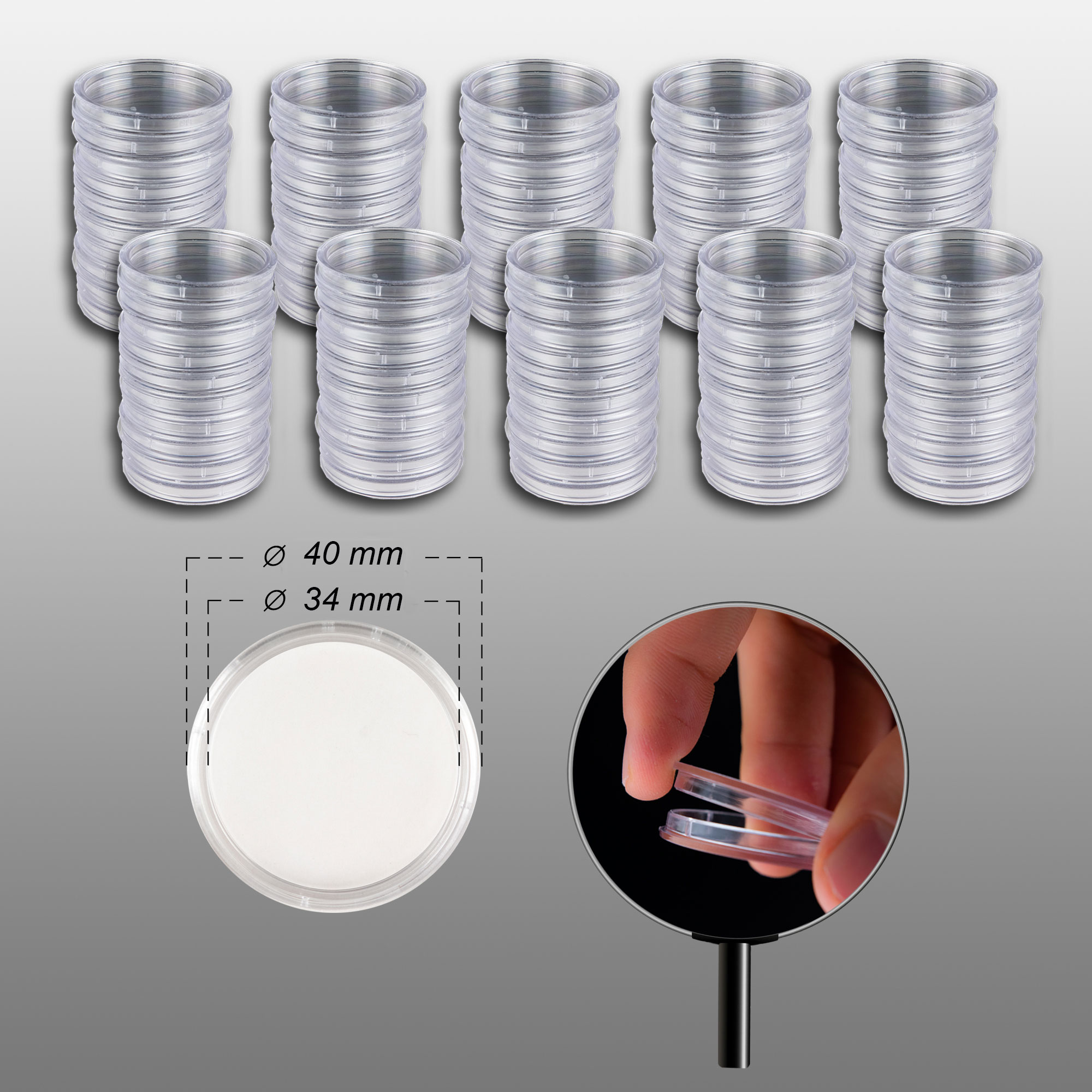 Prophila Collection 100 Mnzkapseln Innendurchmesser 34 mm z.B. fr 3-Euro-sterreich, 3-Mark-Silber Dt. Reich (1872-1918)