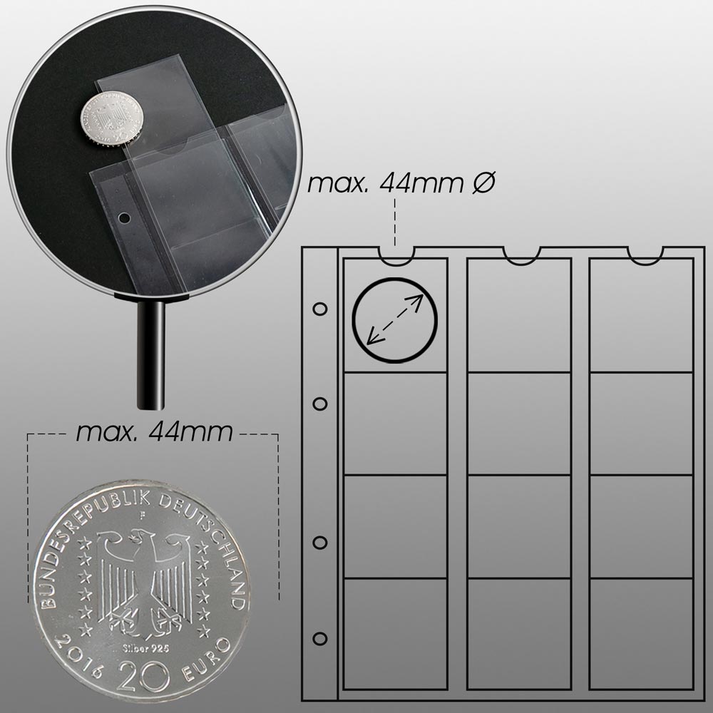 Prophila Collection 5 numismatische Mnzhllen, je 12 Fcher bis 44 mm , z.B. fr 10 DM-/10 -Stcke