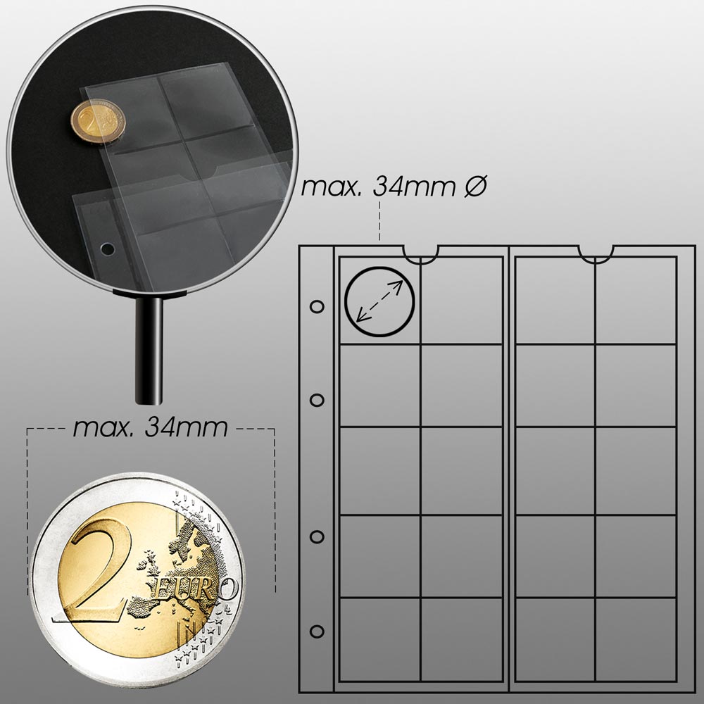 Prophila Collection Mnz-Album mit 4 Hllen (rote Zwischenbltter) fr 110 Mnzen rot