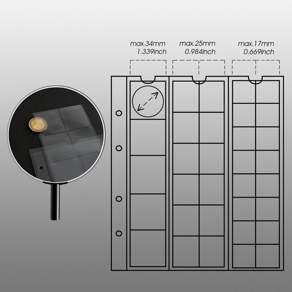 Prophila Collection 10 numismatische Mnzhllen, 5 Fcher bis 34, 12 bis 25 und 16 bis 17 mm , mit 5 schwarzen Karton-Zwischenblttern