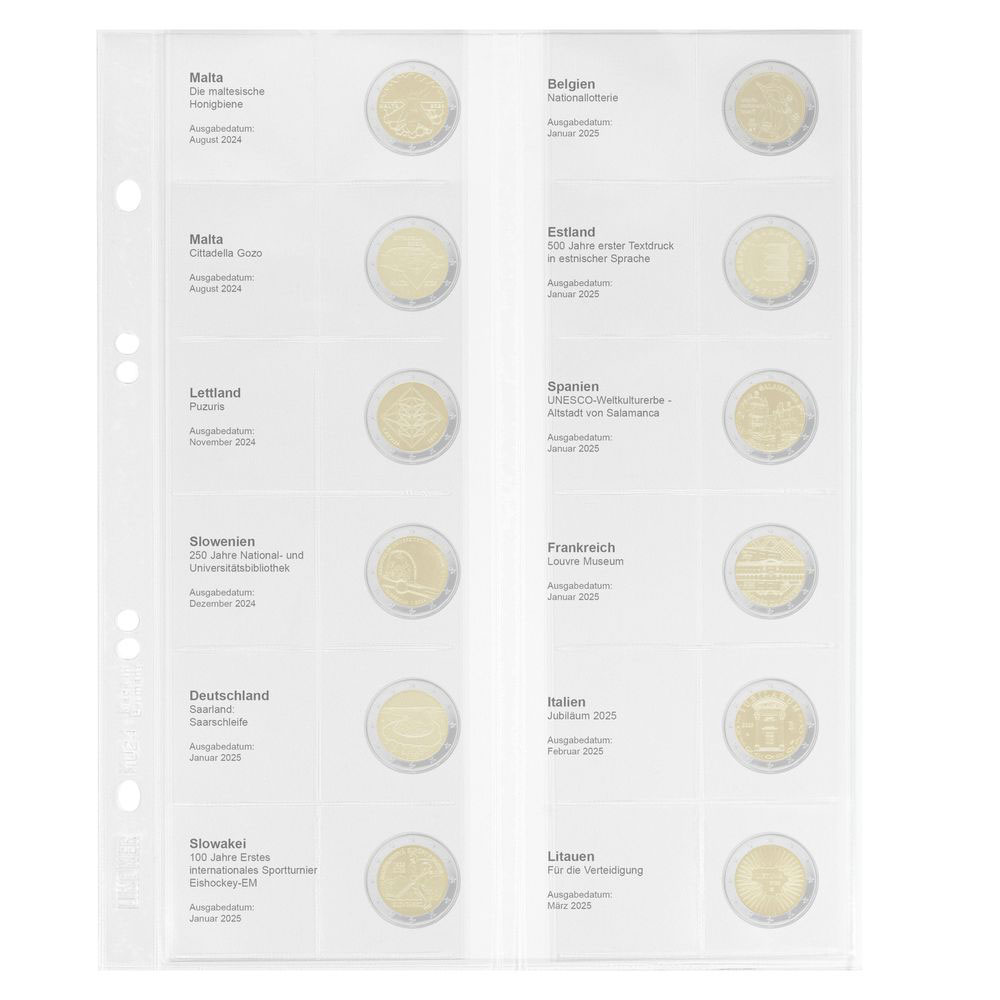 Lindner MU2E36 Multi collect Vordruckblatt fr 2 Euro-Gedenkmnzen: Malta 2024 - Litauen 2025
