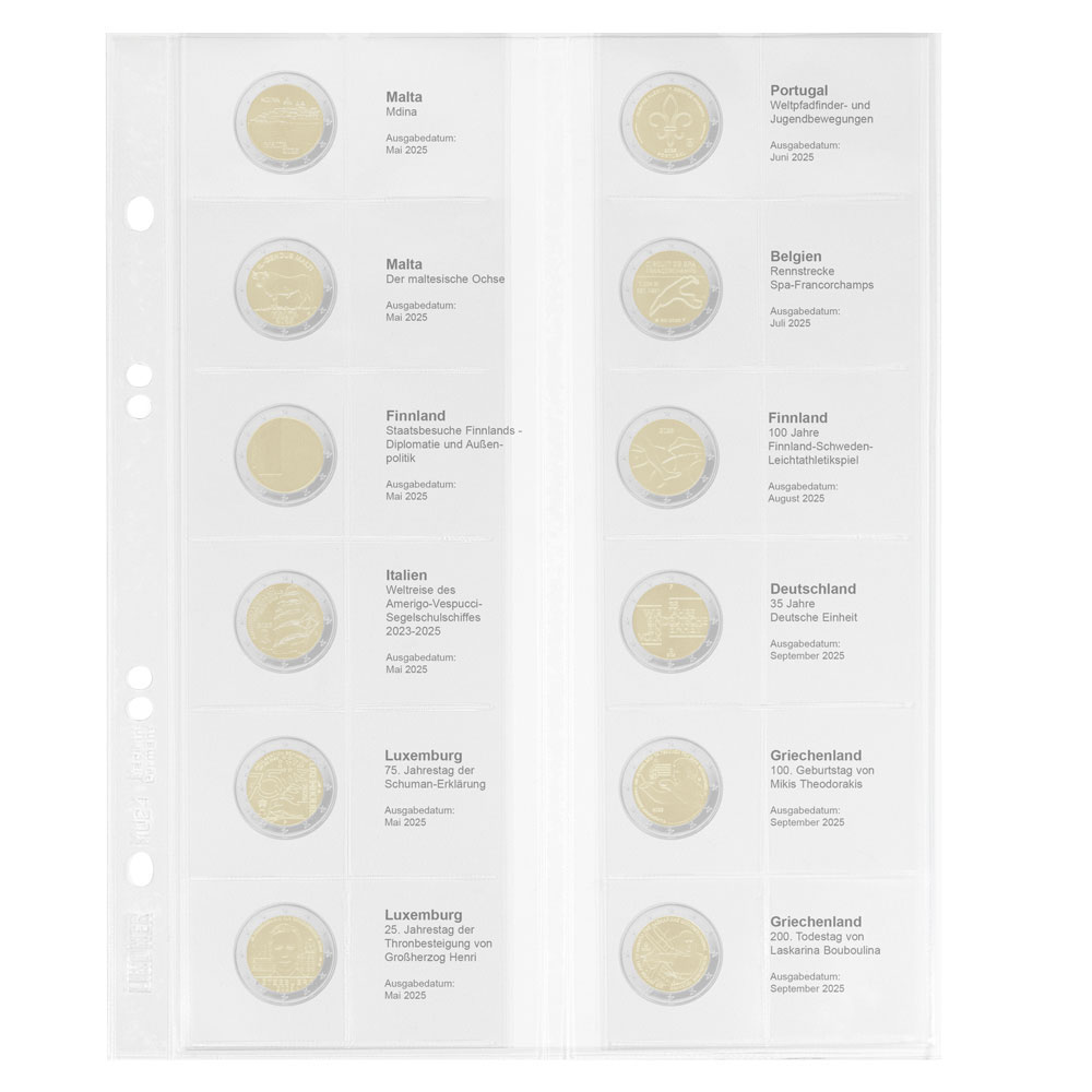 Lindner MU2E37 Multi collect Vordruckblatt fr 2 Euro-Gedenkmnzen: Malta 2025 - Griechenland 2025